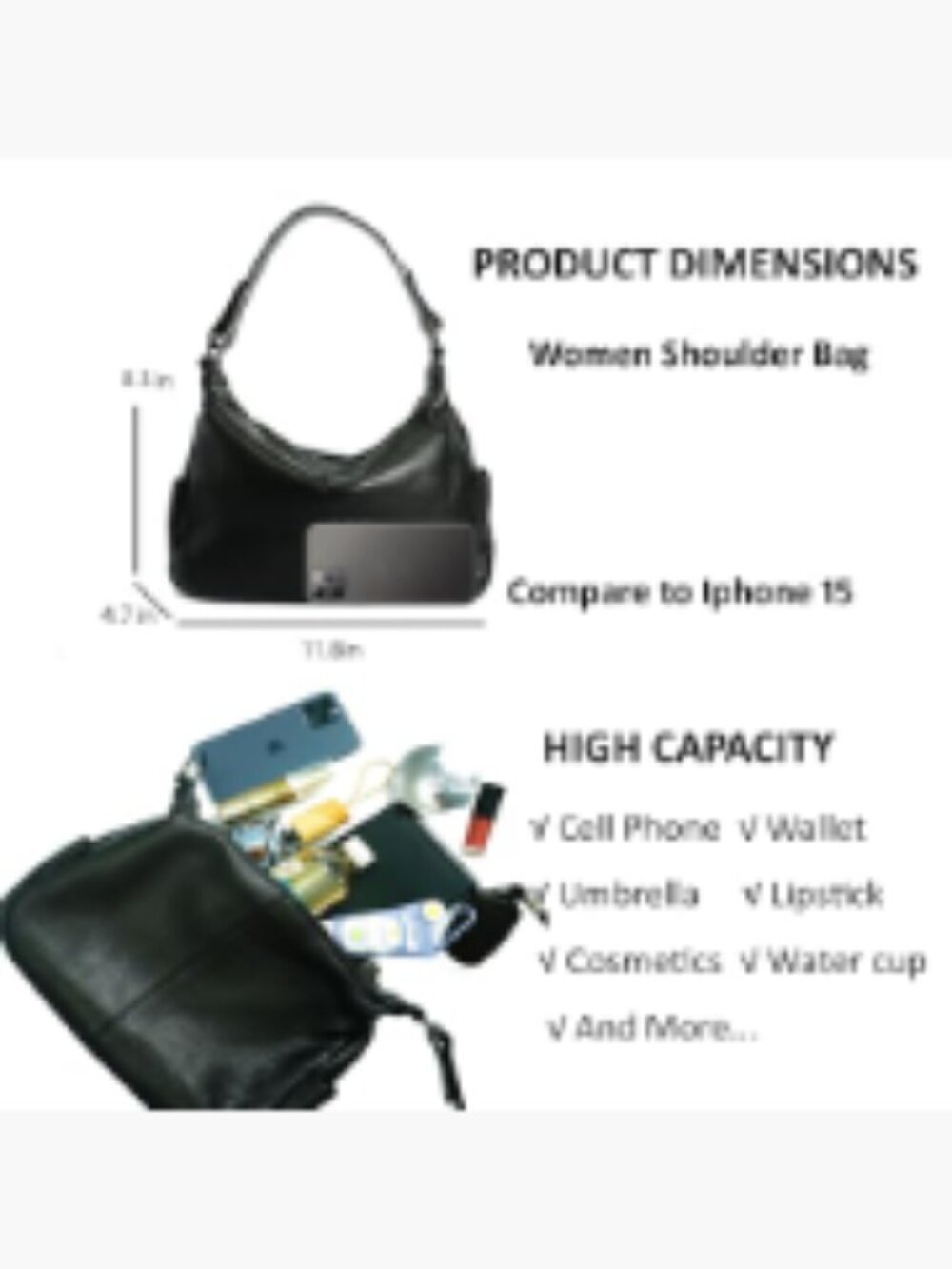 Genuine Leather Messenger Hobo Crossbody Bag with Adjustable Straps - Picture 5 of 7